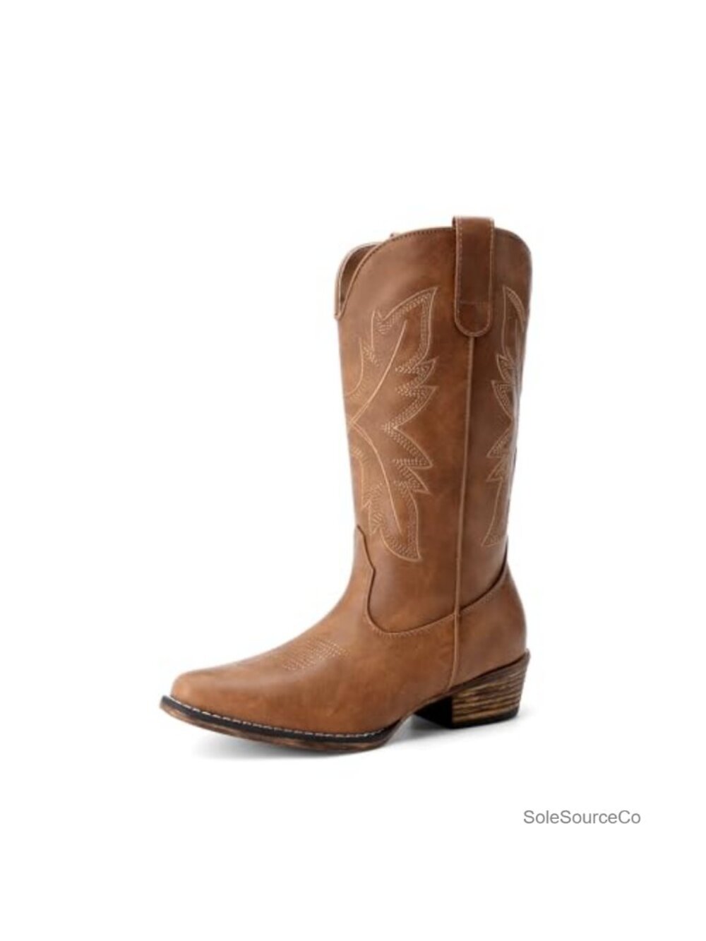 Women's Cowgirl Boots Faux Leather Mid-Calf Block Heel Western Pull-On